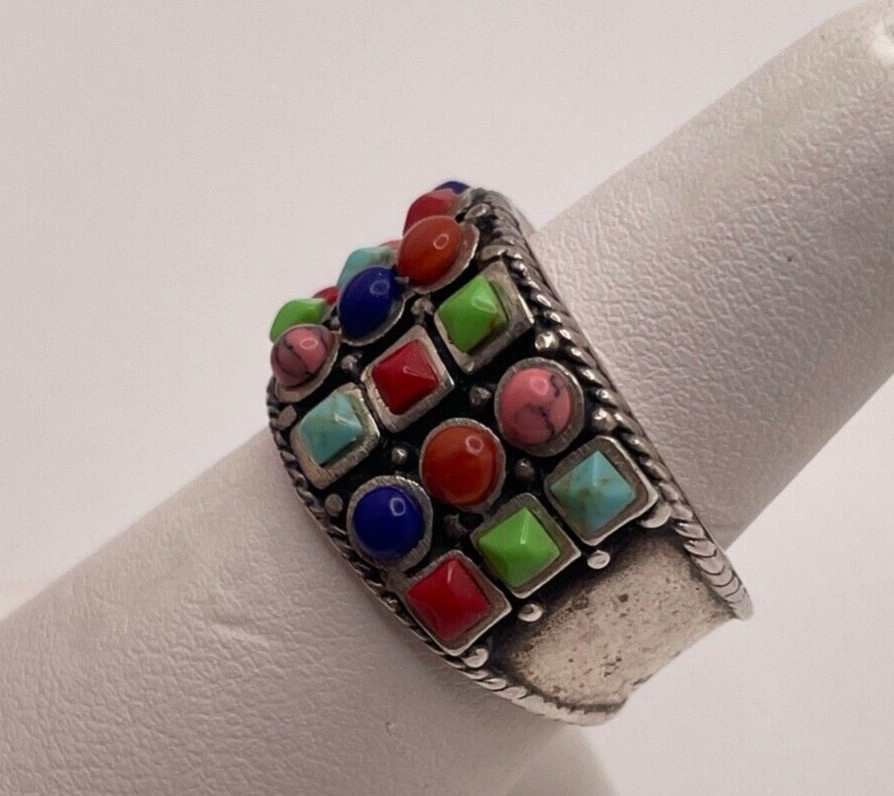 Sterling Silver Multi Colored Stone Ring Size 8.25 - image 12