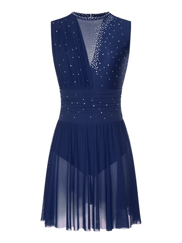 UK Women Rhinestones Lyrical Leotard Dress Figure Skating backless Dance Costume - Picture 71 of 88
