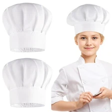 2 Pack Chef Hat for Kids Adjustable White Chef Hats Elastic Cotton Cooking Ca...