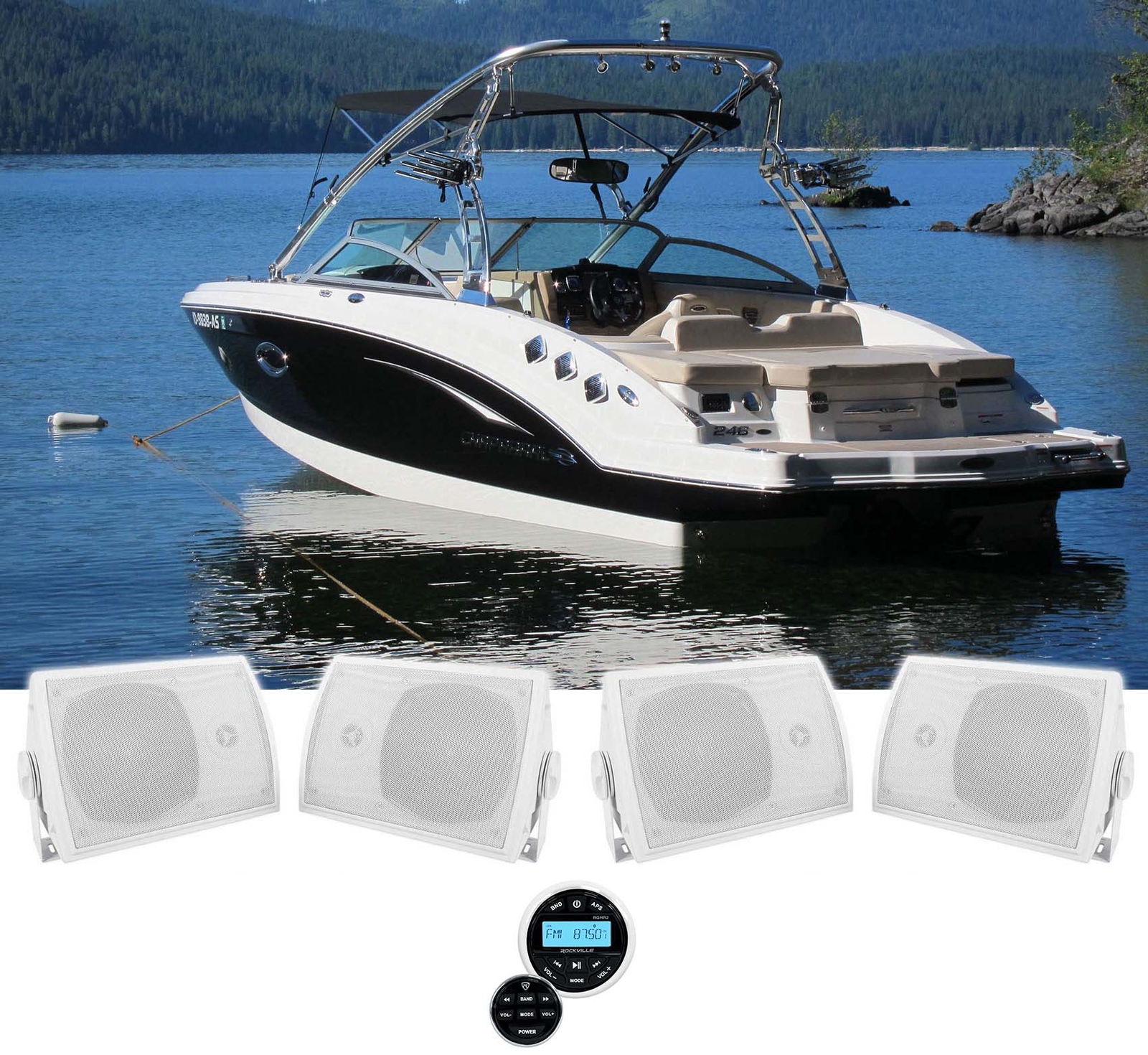 Лодочный приемник Rockville RGHR2 Marine Gauge с Bluetooth USB 4 525-дюймовыми коробчатыми динамиками 33490₽