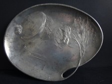 Plateau art nouveau profil femme étain argentor zinn jugendstill 1900 
