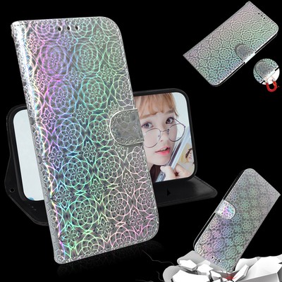 For Various Phone Dazzling Laser Card Bag Wallet Case Magnetic Flip Stand Cover