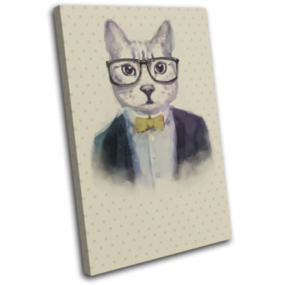 Hipster Watercolour Cat Tabby Animals SINGLE Leinwand Kunst Bild drucken
