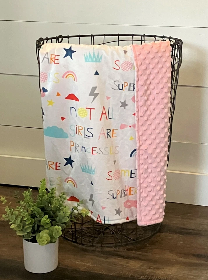 Manta Regalo Bebé Minky Rosa Superhéroe Princesa Niñas Arco Iris Ducha Regalo Foto 3 de 4