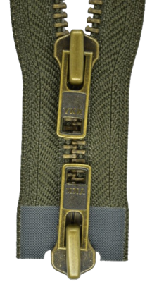 YKK Reißverschluss – 60 Cm Lang, 1-weg Teilbar, Dunkel Olive, Metallzähne, Messingfarben