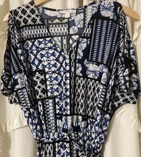 Boho Chic Womens Dress Cold shoulder Hi-Lo Hem navy & white Geometric Print SZ S