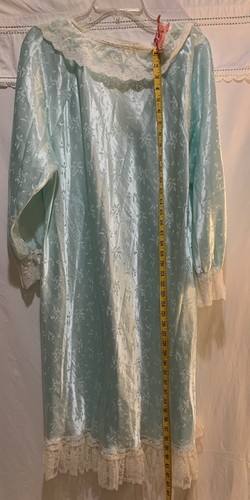 ❤️Vintage Nightgown Babydoll TJW Mervyns Sea Mist Damask Satin Lace Ruffles - Picture 8 of 11