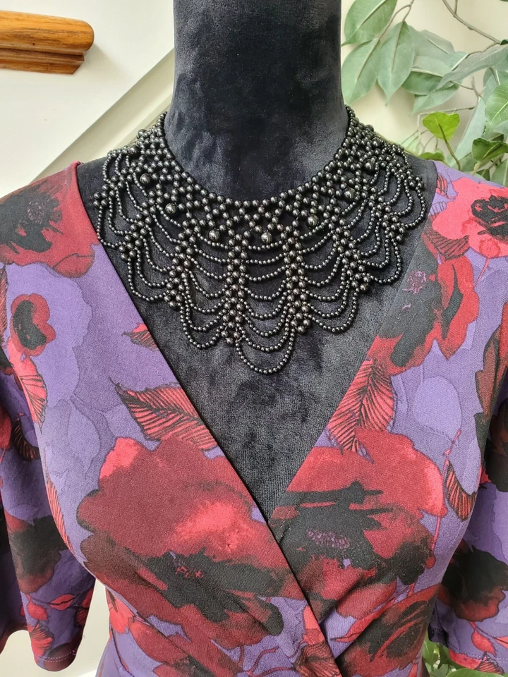 George Women's Purple Floral Polyester V-Neck 3/4 Sleeve Knee Length Dress XL - Image 2 of 4