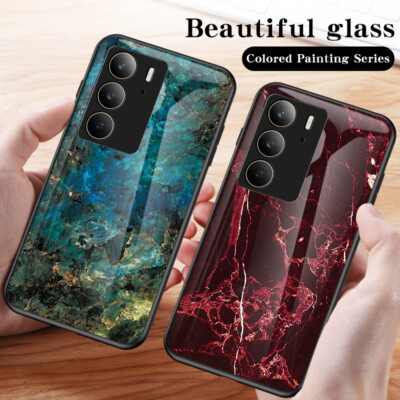 For Realme C75, Luxury Shell Marble Tempered Glass Soft Skin