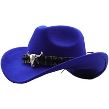 Blue Western Cowboy, Cowgirl Hat, Multicolor Bull Strap, Men Women, One Size