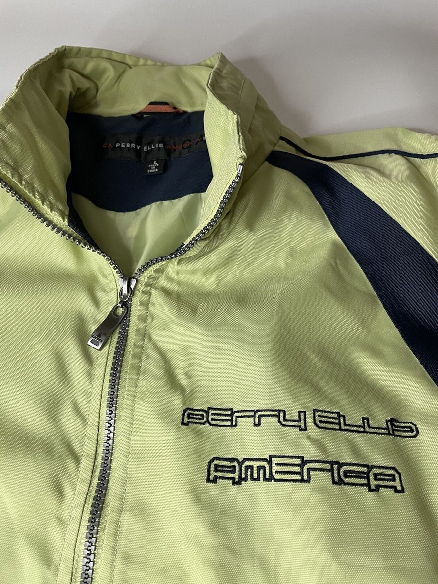 Vtg 90s Perry Ellis Jacket America Mens Green Nylon L