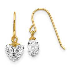 15mm 14K Yellow Gold Crystal Heart Dangle Earrings