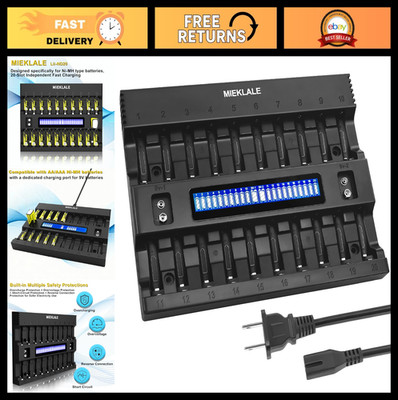 20+2 Bay Smart LCD Battery Charger for AA AAA NiMH NiCd & 9V Rechargeable Batter