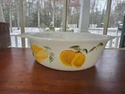 Vintage Fire King By Anchor Hocking 1.5 Qt Dish Bowl Peaches Milk Glass