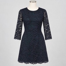 Tory Burch Bittersweet Navy Floral Lace Fit Flare Cocktail Dress 8 Dark Romance