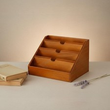 Organizador de escritorio de madera que ahorra espacio bandeja de escritorio resistente para sala de estudio