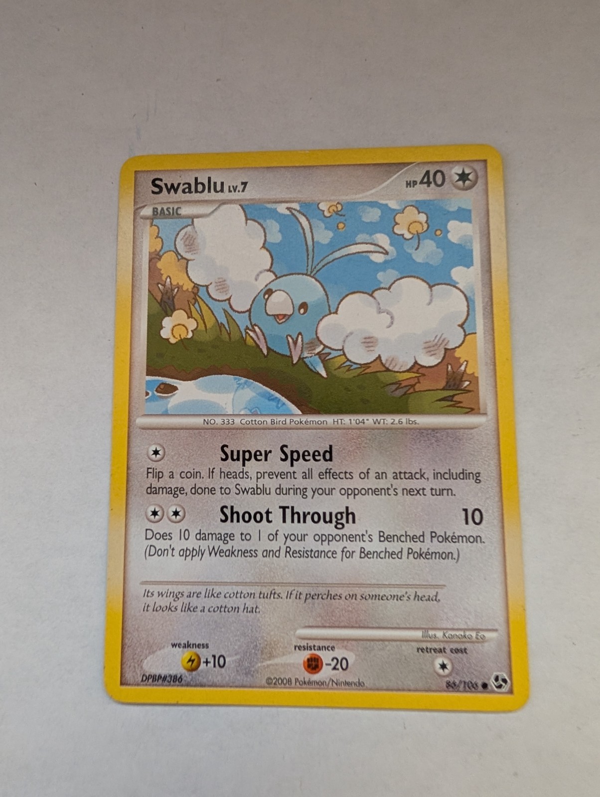 Near Mint Swablu - 86/106 - Common Great Encounters Pokemon Collectable Trading
