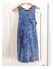 RD Style Blue/White Striped Knit Shift Tank Dress Sleeveless S Cotton