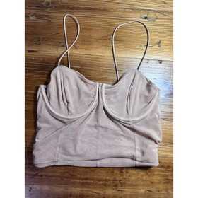 Zara Ruched Mesh Corset Top Womens Small Nude Smocked Back Underwire Small Crop