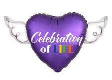 Heavenly Balloons Celebration of LIFE heart shaped with angel wings Purple ...