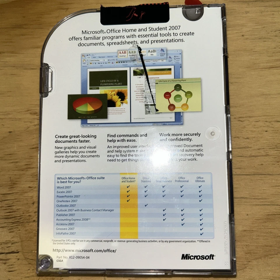Microsoft MS Office 2007 Home & Student GENUINE Disc & Product Key w/ Case - Image 2 of 3