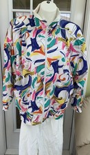 LAVON VTG Women’s 2 Piece Track Suit White Abstract 80s Full Zip Size Medium