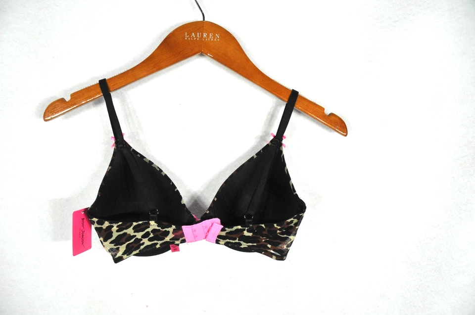 Sujetador para mujer Betsey Johnson 32C negro marrón camuflaje malla encaje festoneado balconette Foto 4 de 4