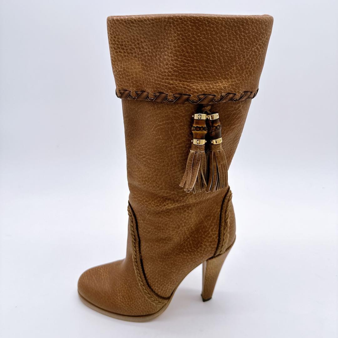 GUCCI Boots Heel Long Leather Brown EU36/US6 107363c thumbnail 4
