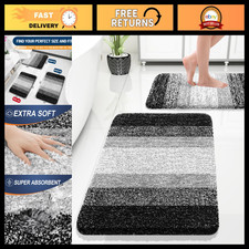 Soft Absorbent Microfiber Bath Mat Set - 2 Piece Bathroom Rug, Black