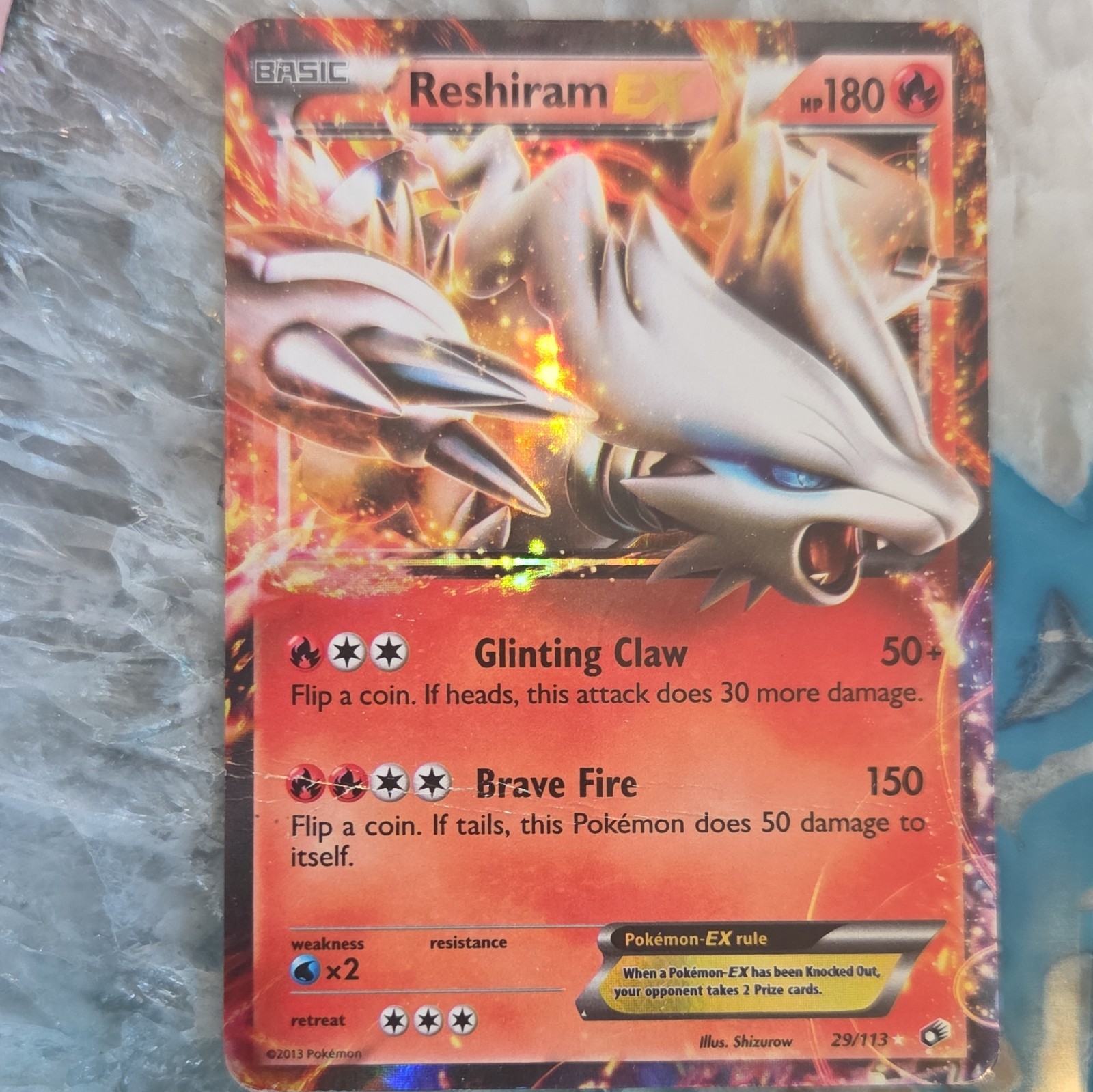 Pokémon card: Reshiram EX, 29/113, Legendary Treasures/2013, Holo, (DMG)
