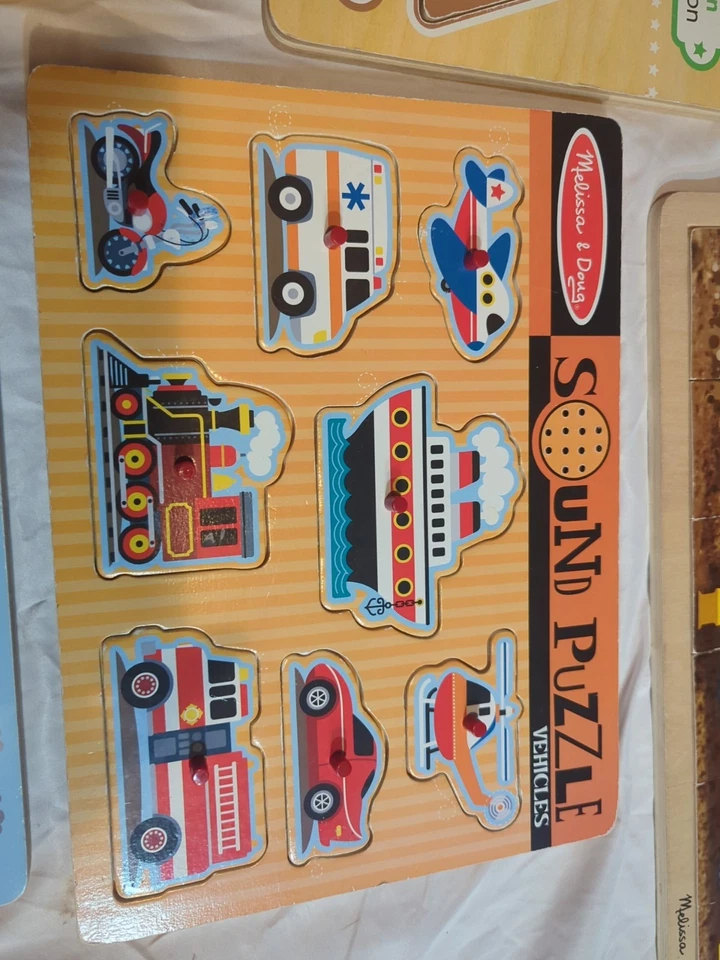 Lote 6 PUZZLES por MELISSA & DOUG SOUND VEHÍCULOS Autobús ANIMALES DE GRANJA Formas Océano Foto 4 de 4