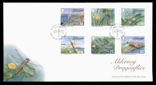 DR WHO 2010 ALDERNEY GUERNSEY FDC DRAGONFLY CACHET COMBO w29650