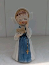 Avon Vintage Cute Nun Figurine with White and Blue Habit Book and Rosary 4" Tall