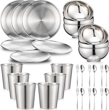 30 Pcs 304 Stainless Steel Dinner Set Stainless Steel Plates & Bowls Include