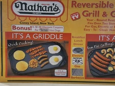 NEW Nathan's Reversible Stovetop Grill & Griddle BBQ Non-Stick Famous Hot Dogs