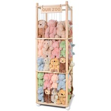 Stuffed Animal Storage, Wooden Cute Zoo Toy Holder with Brake Wheels, Space S...