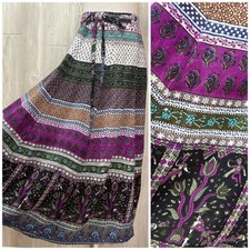 Vintage Her Style Maxi Skirt Purple India Floral Hippie Wrap S/M