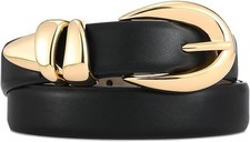 Black Leather Belt for Women Stylish Design with Gold Buckle Ladies Black Belt