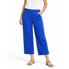 Nine West Pull On Crop Linen Blend Pants Women L Blue Pintuck Wide Leg Lined NEW