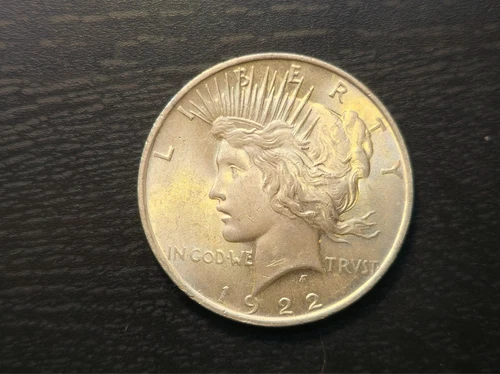 1922-P PEACE SILVER DOLLAR, 90% SILVER Beautiful High Grade AU RARE DATE