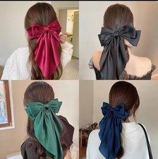 Large Satin Bow Hair Clip for Women Oversized Ribbon Barrette Ponytail Black