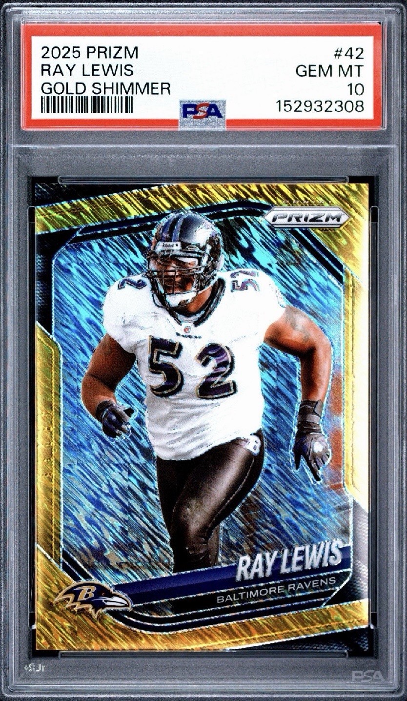 2025 Ray Lewis Paniji Prizm FOTL Gold Shimmer Prizm 3/10 PSA 10 GEM MINT POP 1