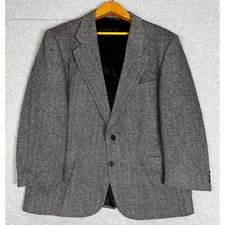 VTG Tweed Sport Coat 46R Grey Herringbone Wool Blazer Made in USA American Trend