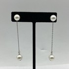 Sterling Silver 925 Jewelry Set White Pearl Style Necklace 2 Pairs Drop Earrings — photo 4