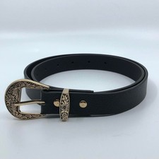 Women's Black Western Belt w/ Ornate Gold Buckle, 28.5 34.5 Inches, X7GA1078