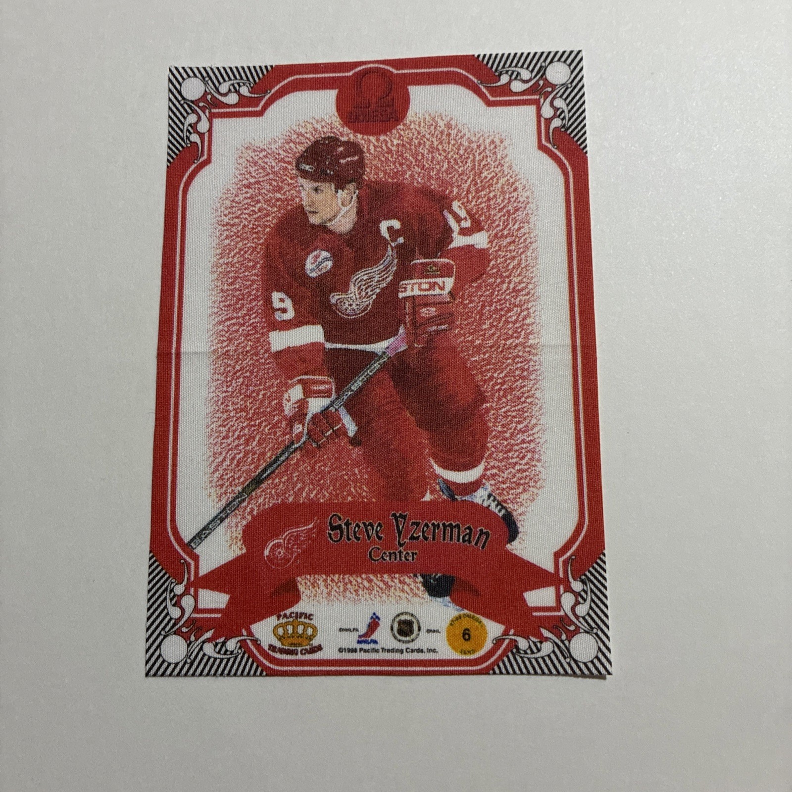 Steve Yzerman Card. Silk Material. 1998. Hard Plastic Sleeve. Folded.