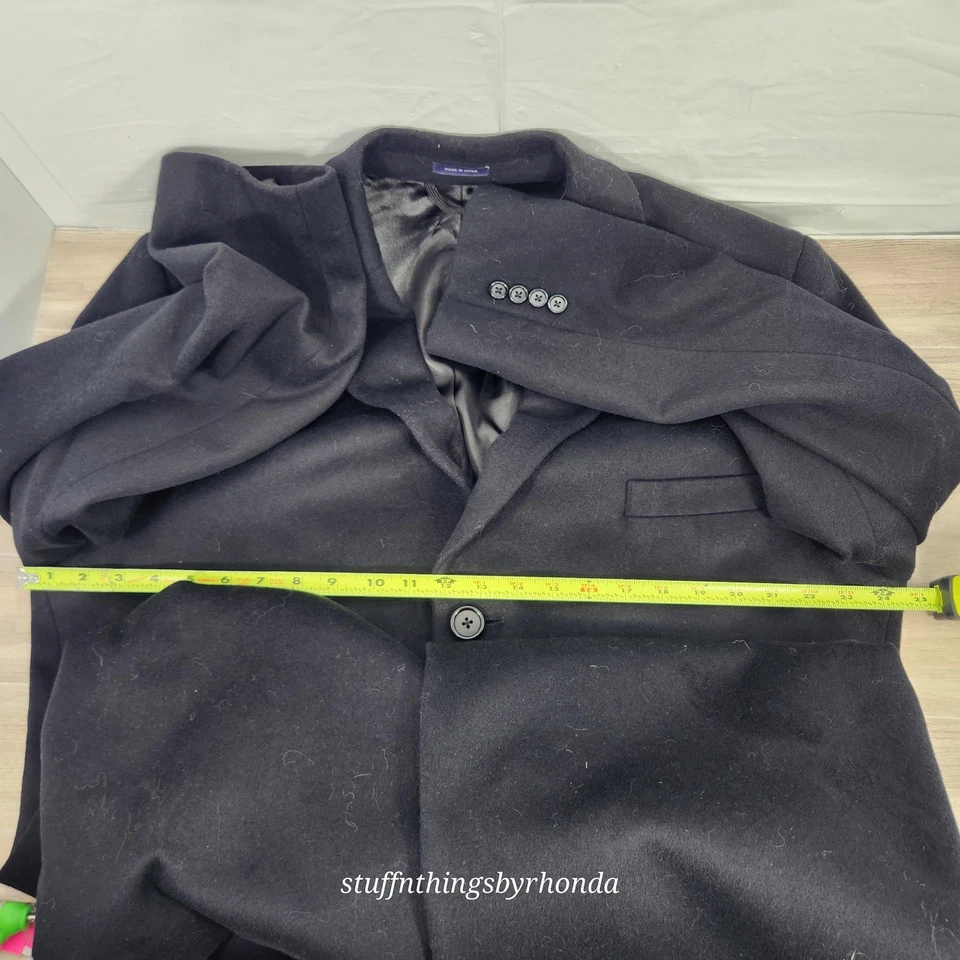 Stafford Men’s 44 Reg Black Wool Blend Overcoat Trench Top Coat Lined - Image 3 of 4