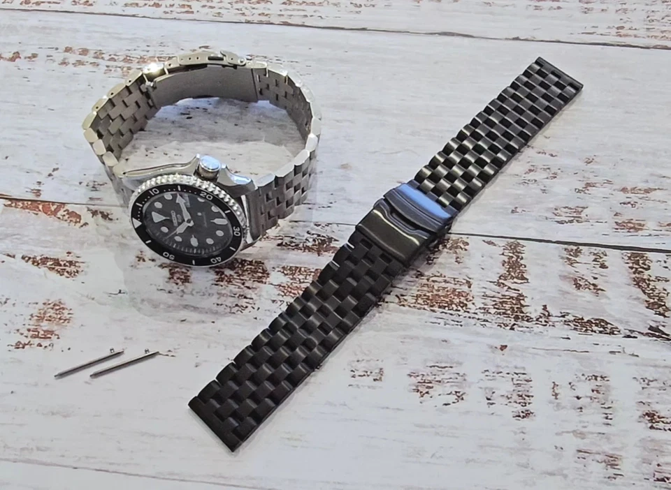 Solid Stainless Steel Watch Strap Band Bracelet Heavy Black PVD 20mm 22mm Mens - Image 2 of 4