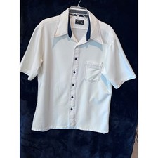 Vtg JCPenny 70s Men's White Short Sleeve Button Up point collar Shirt Large READ
