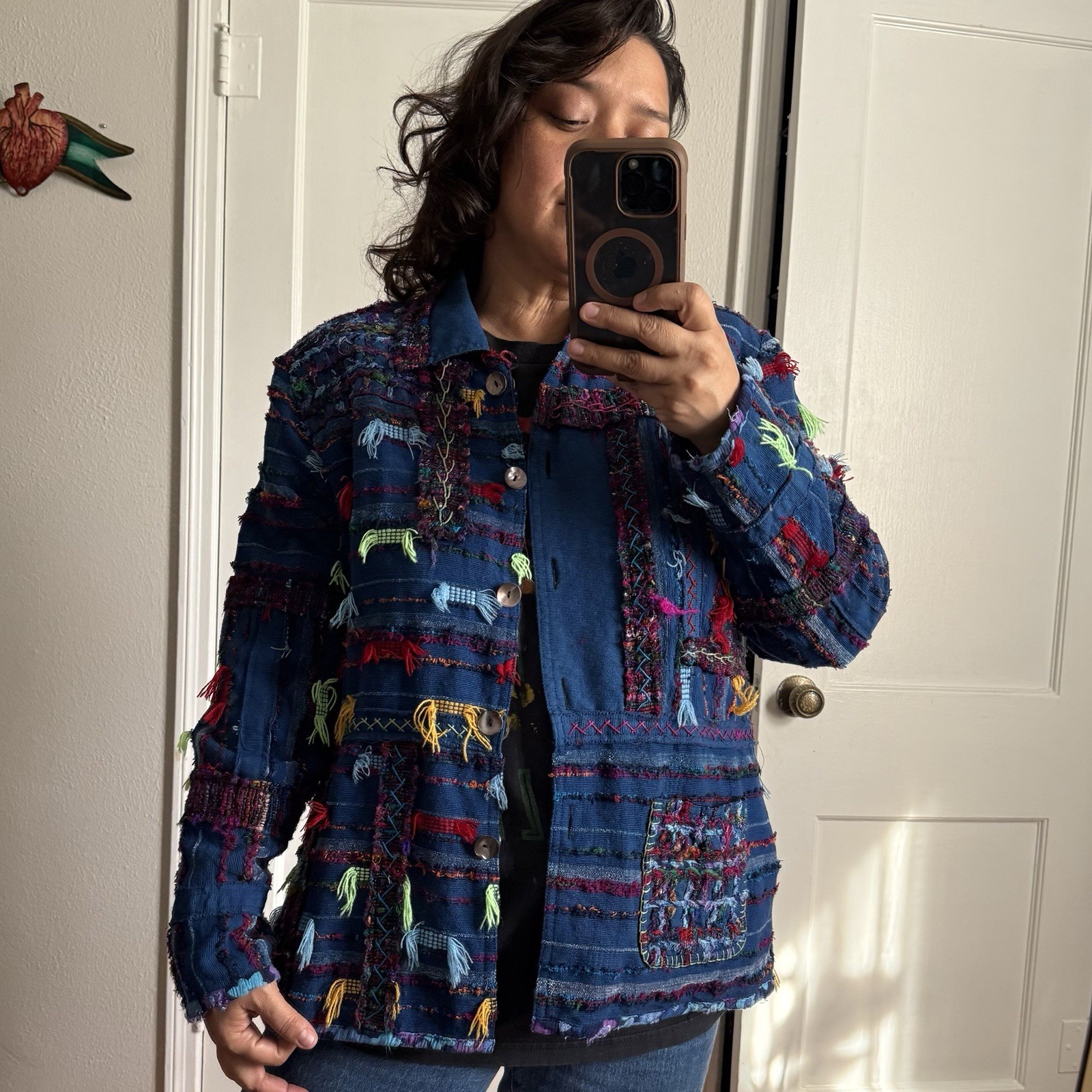 Handmade Nepal Boho Patchwork Jacket XL Artsy Hip… - image 1
